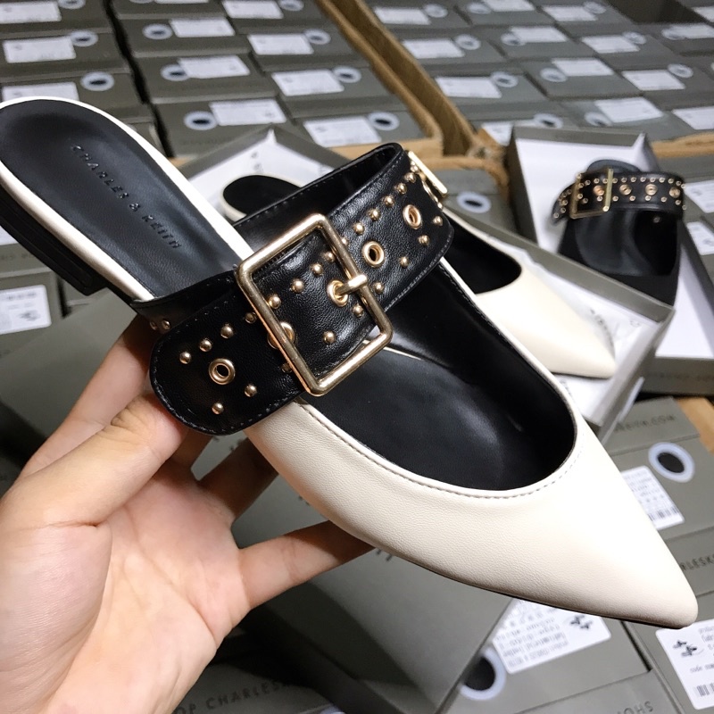 Giày sục bệt nữ CNK xuất mũi nhọn quai nạm đinh hở ngón Full box MS-0160