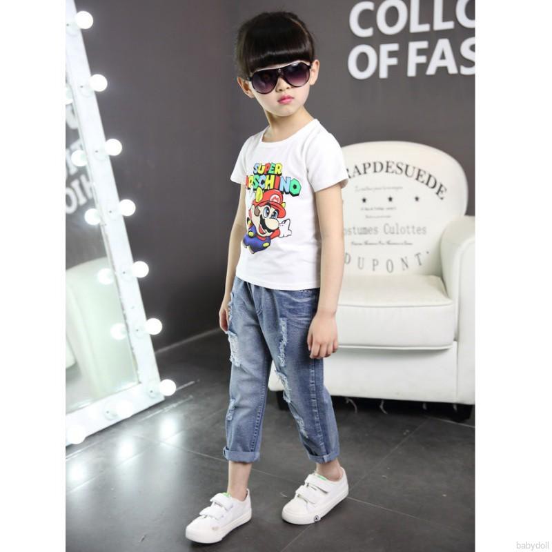 Children Ripped Hole Jeans Pants Spring Kids Broken Denim Trousers For Baby Girl