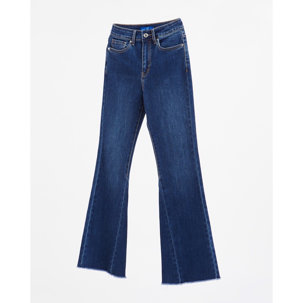 TheBlueTshirt - Quần Jeans Ống Loe Nữ Xanh Đậm - Edgy Flare Jeans - Elastic Blue