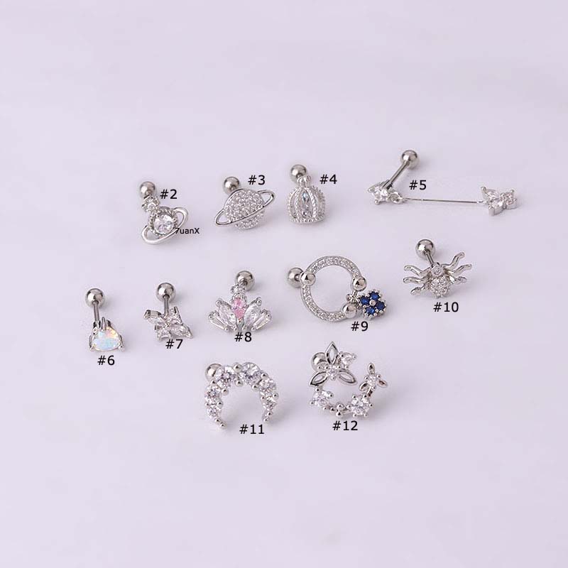 Khuyên tai bằng thép không gỉ hình nhện/ hành tinh có đính đá zircon đa dạng tùy chọn