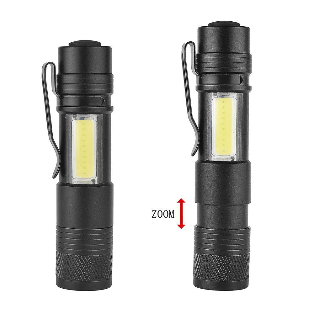 Đèn pin LED mini siêu sáng 1200Lm hai bóng XPE + COB 4 chế độ tiện dụng