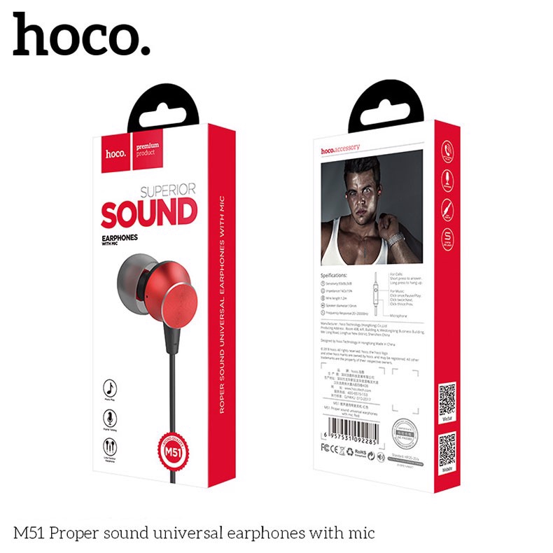 Tai Nghe nhét tai có dây Hoco M51 -Tai nghe nhét tai CHỐNG ồn In ear