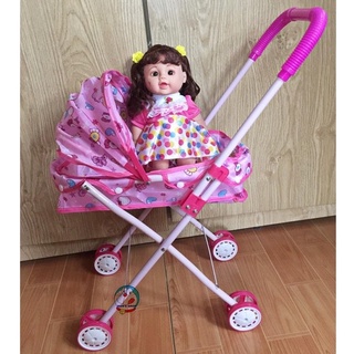 Đồ chơi xe đẩy búp bê cho bé cỡ đại ( búp bê biết khóc, biết nói)