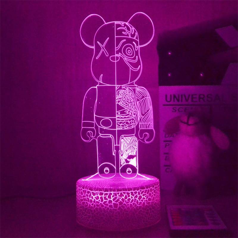 Đèn Ngủ LED 3d Hình Bearbrick Hoạt Hình Dễ Thương Kèm Điều Khiển Từ Xa Và Sạc USB Tiện Dụng Trang Trí Nhà Cửa