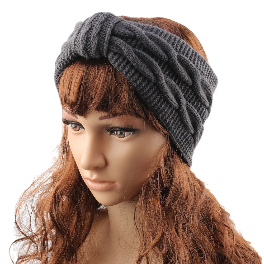 Băng đô vải len mềm co giãn bản rộng đính nơ thời trang thu đông cho nữ