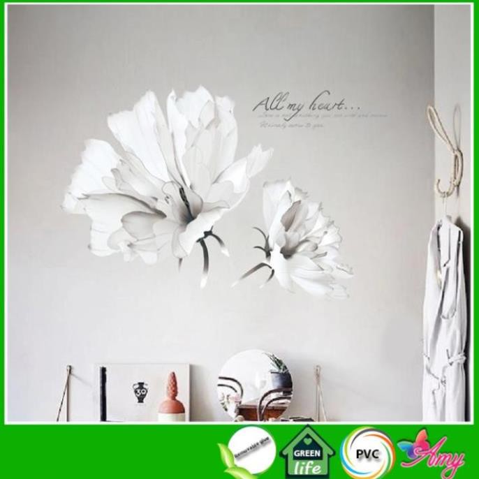 [XẢ HÀNG] Decal dán tường phong cách Hàn Quốc hoa màu trắng tinh tế đẹp mới lạ
