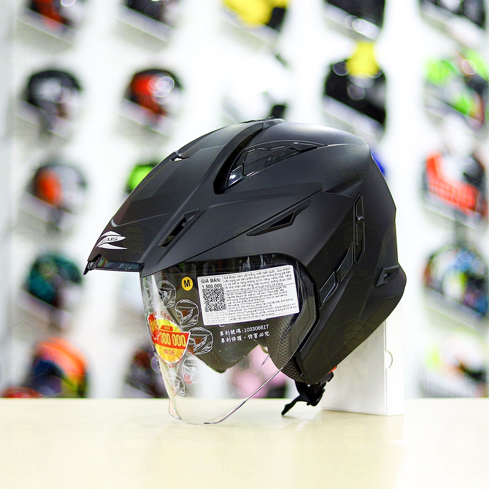 Mũ 3/4 2 Kính Zeus 613B Đen Nhám Tặng Kèm Mái Che Có Thể Tháo Rời