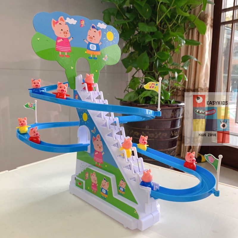 Đồ chơi heo Peppa Pig, vịt Little Duck leo cầu thang có đèn và nhạc vui nhộn cho bé