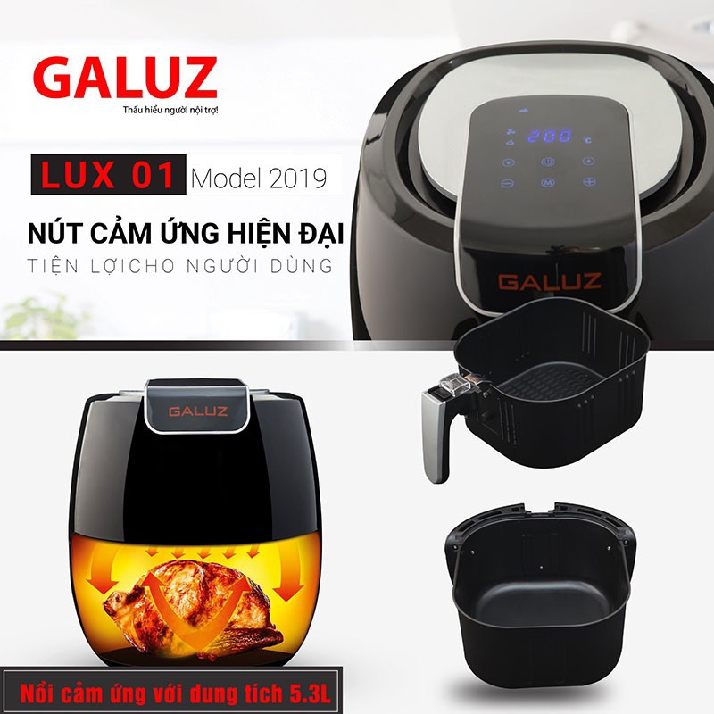 Nồi chiên không dầu điện tử Galuz Lux 01 dung tích 5.3L công suất 1800W bảo hành 30 tháng - TẶNG Bình Xịt Dầu 100ml