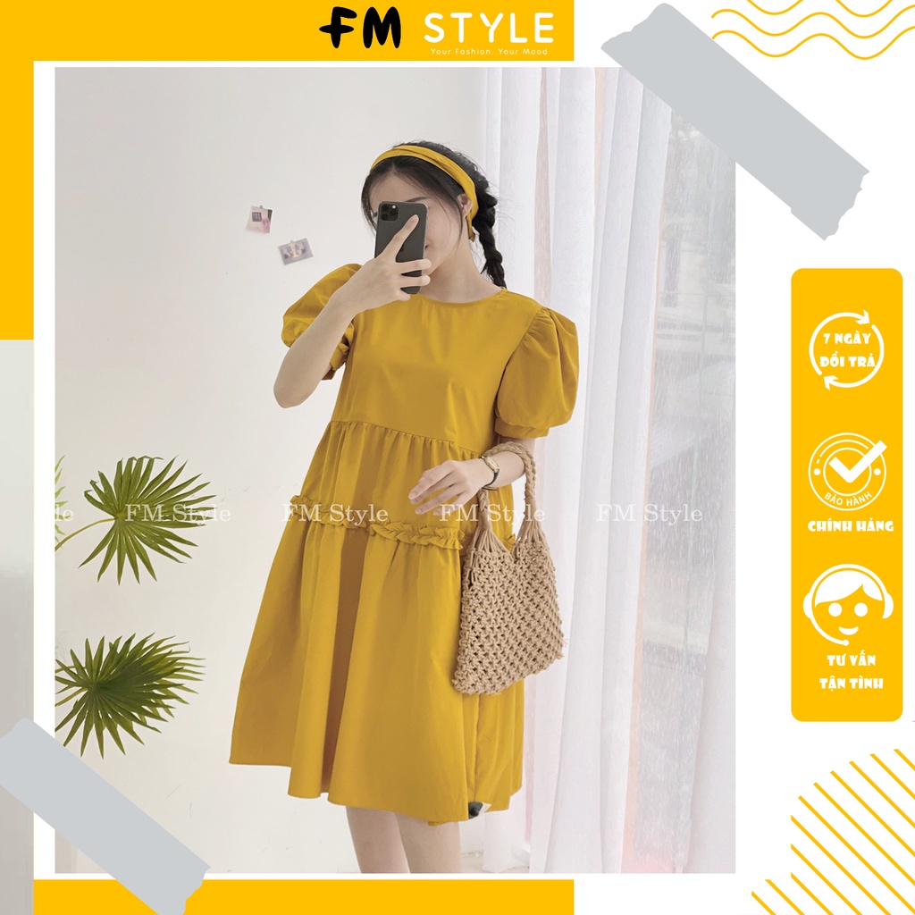 Đầm babydoll FMStyle váy nữ dáng dài nhún vai chất voan 2 lớp, nhẹ nhàng xinh xắn tôn dáng cho các nàng 210711141