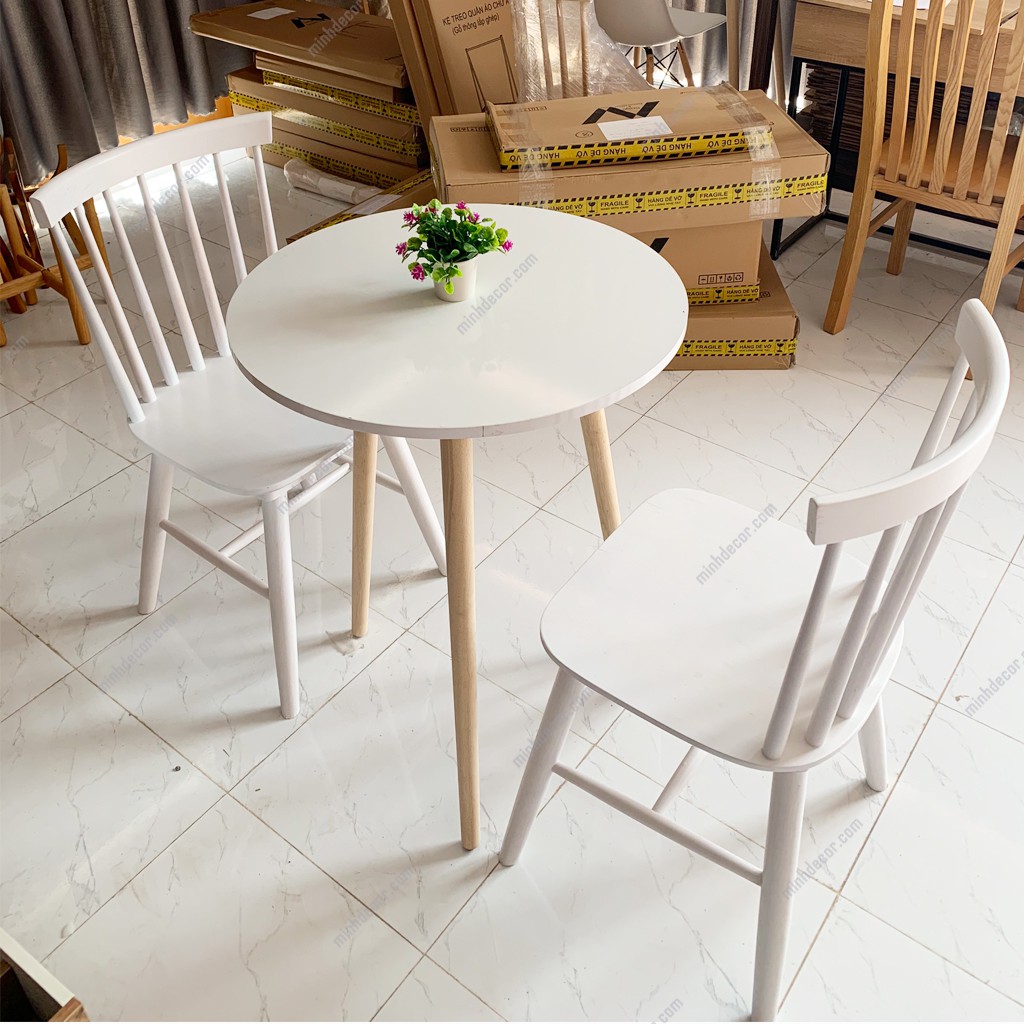 Bàn Ăn Bằng Gỗ Màu Trắng Hình Tròn Bàn Cafe Bàn Ăn Vặt Chân Cao ...