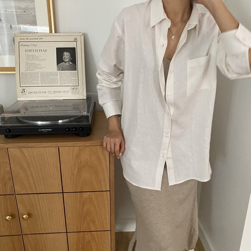 Áo Sơ Mi Dài Tay Chất Liệu Linen Màu Trắng dành cho Nữ Heebyohi