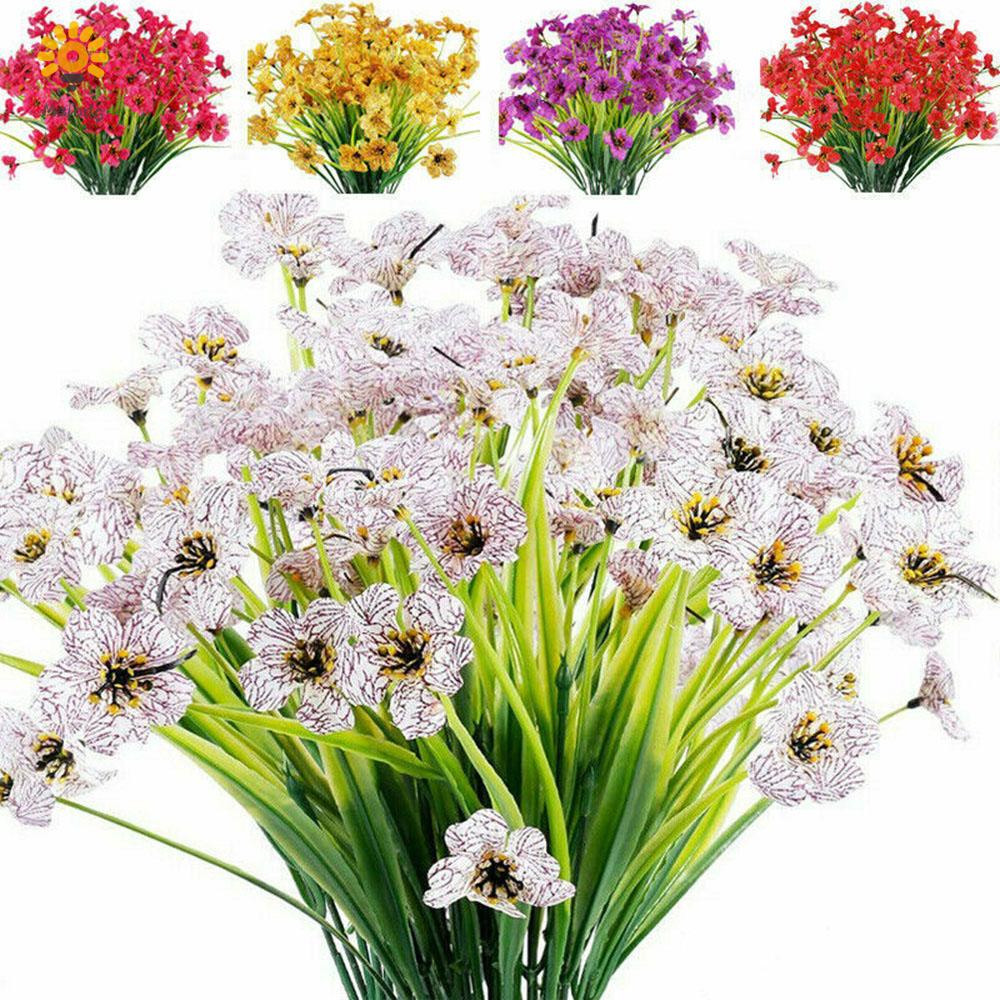 MELODG 5 Bundles Vivid Violet No Fade Faux Floral Bouquets Artificial Flower Beautiful Home Decor Garden Porch UV Resistant Wedding Supplies Fake Plant/Multicolor