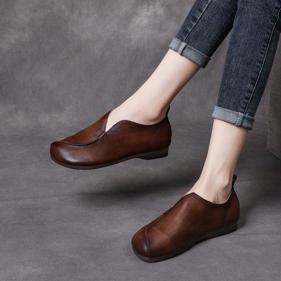 Giày Oxford Da Thật Đế Mềm Phong Cách retro Cho Nữ