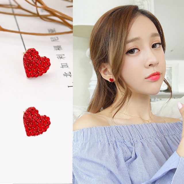 Hoa tai tim đỏ bạc 925