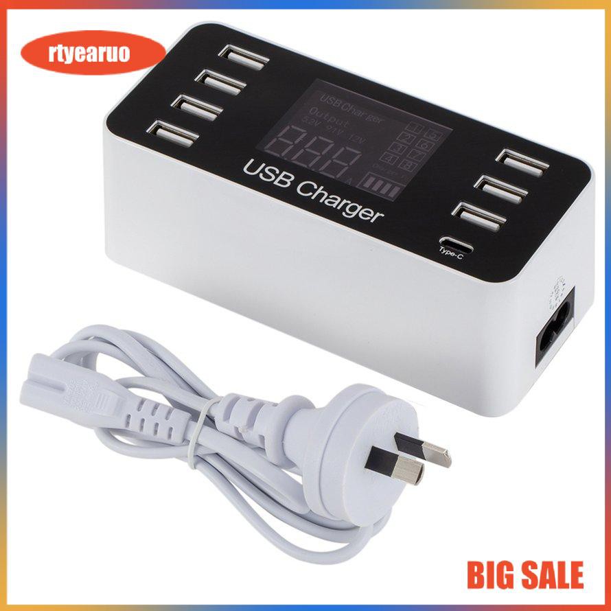8-port Usb Mobile Phone Charger Lcd Digital Display 5V 8A 40W Intelligent Jack
