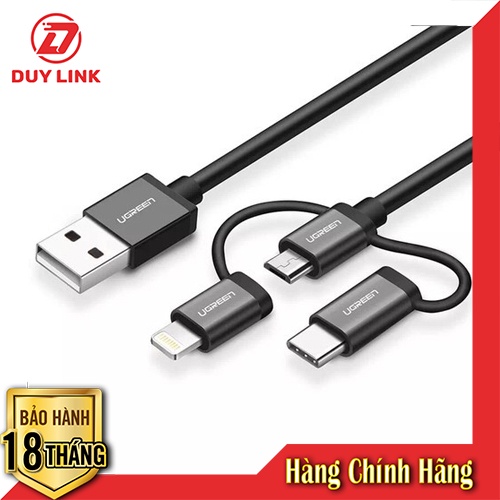 Ugreen 30783-Cáp sạc 3 trong 1 Micro USB/USB Type C/dài 0,5m chính hãng