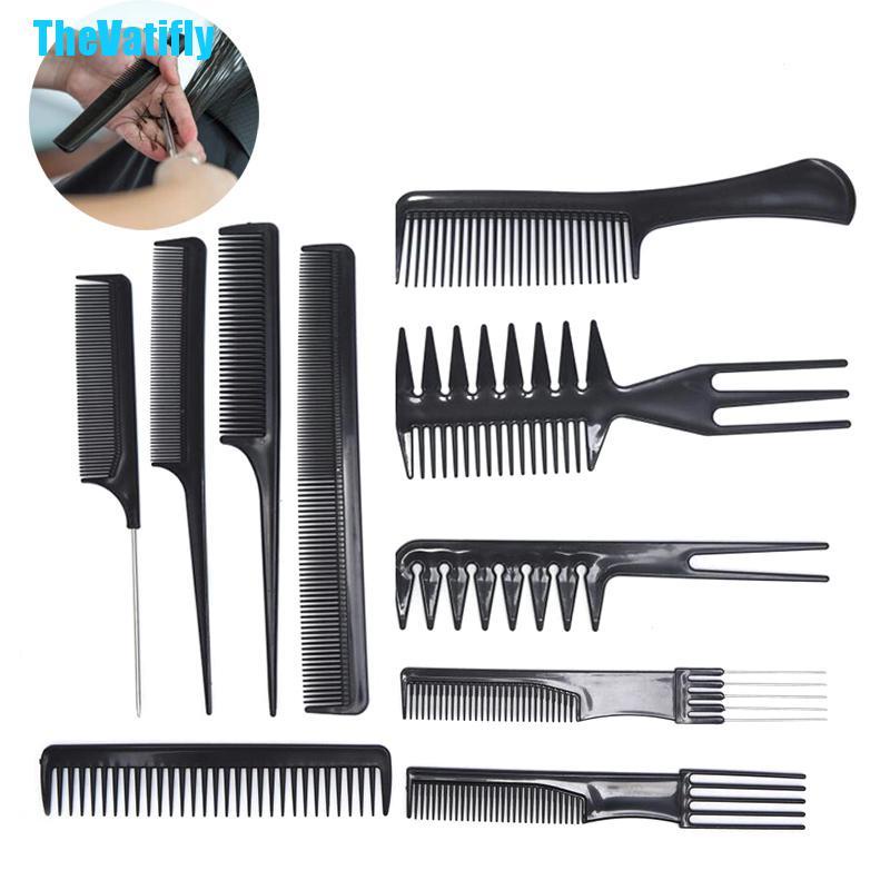 (Hàng Mới Về) Bộ 10 Lược Chải Tóc Màu Đen Chống Tĩnh Điện Phù Hợp Cho Salon
