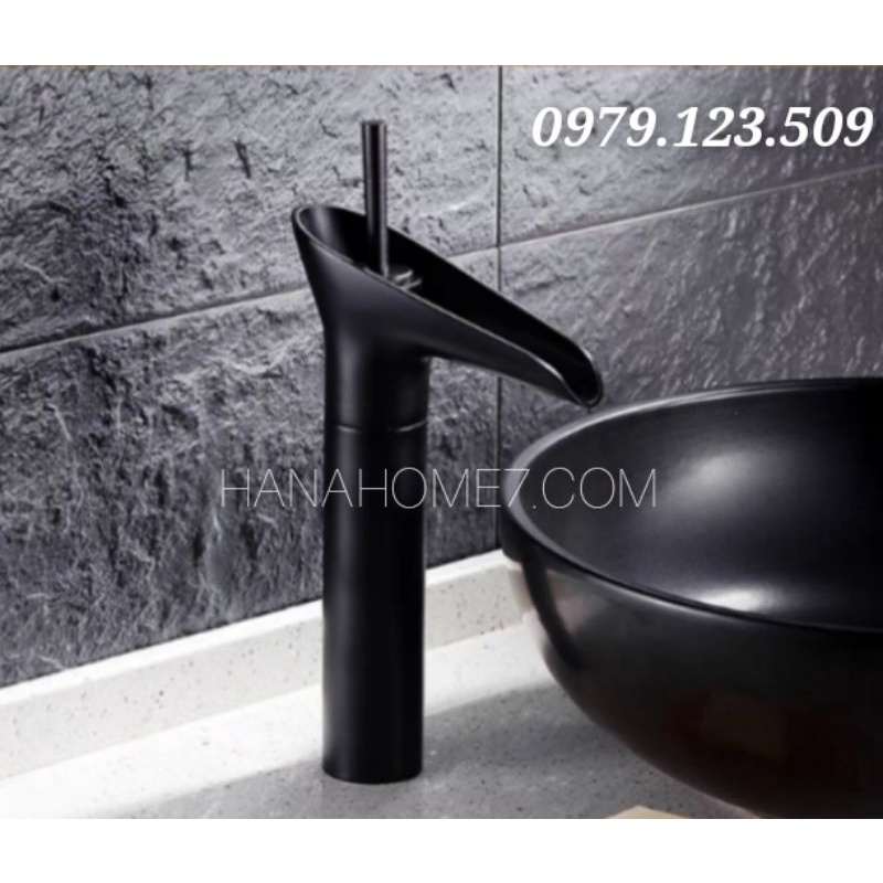 Vòi lavabo kiểu thác nước, màu Đen, Đồng thau