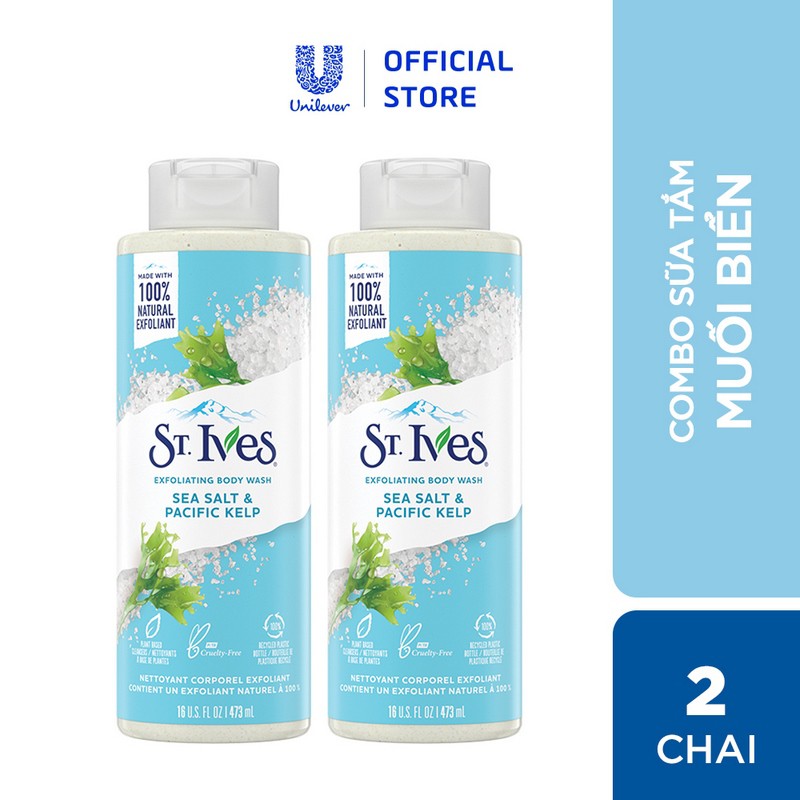 [Mã COSUI5 giảm 8% đơn 150K] Combo 2 chai Sữa tắm dưỡng da St.Ives Muối biển 473ml