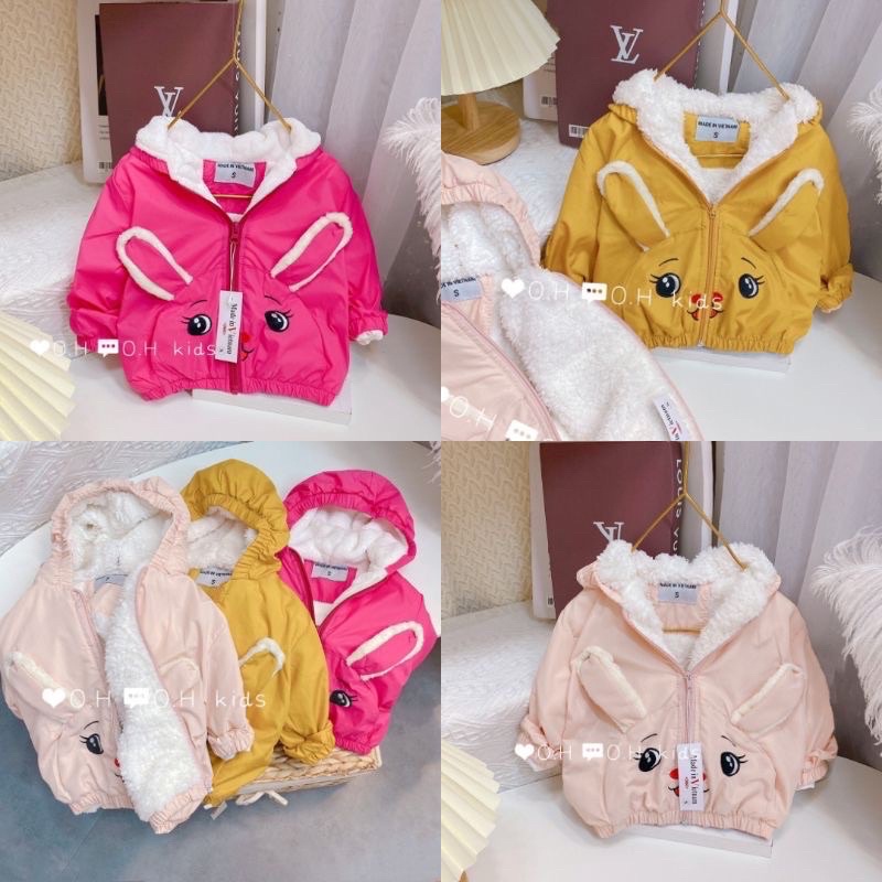 Áo phao lót lông cho trẻ em 8-28kg , mẫu tai thỏ cho bé
