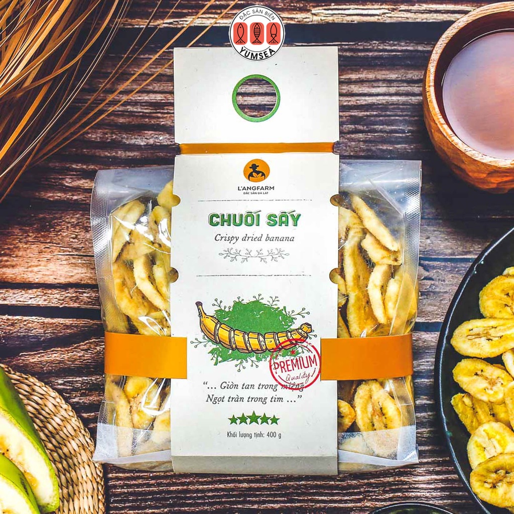 Chuối sấy giòn L'angfarm, 400g, bịch, mẫu mawashi