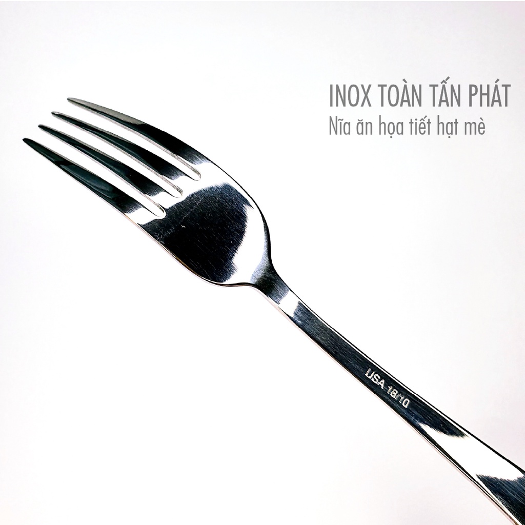 Nĩa Ăn Inox Họa Tiết Mè Trắng - Inox 304