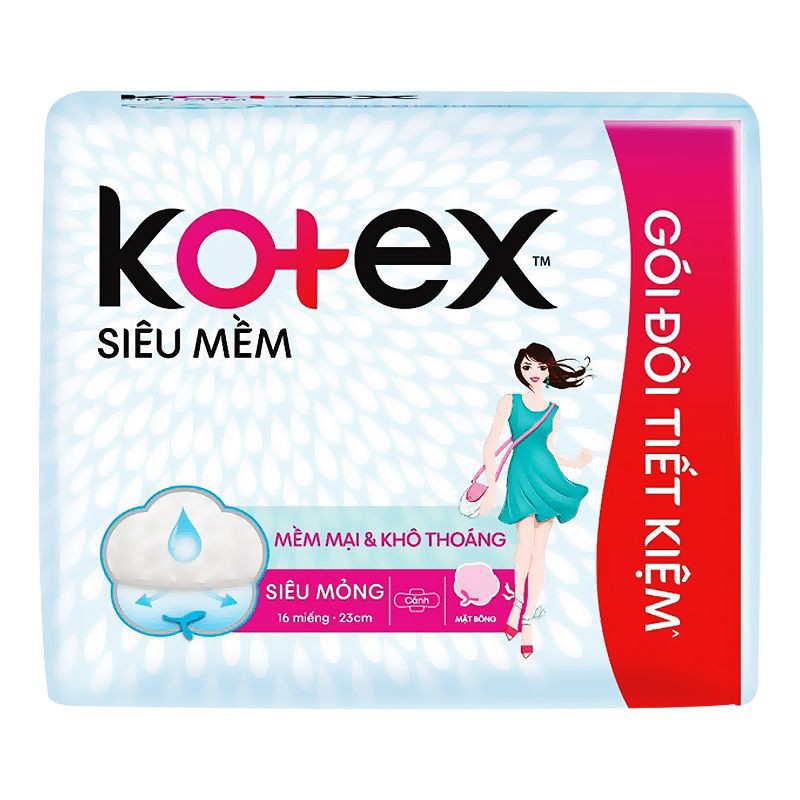 Băng Vệ Sinh Kotex Siêu Mềm Siêu Mỏng Cánh 16 Miếng