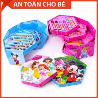 Hộp màu tô cho bé hình lục giác 4 tầng gấp gọn (46 món tập tô)