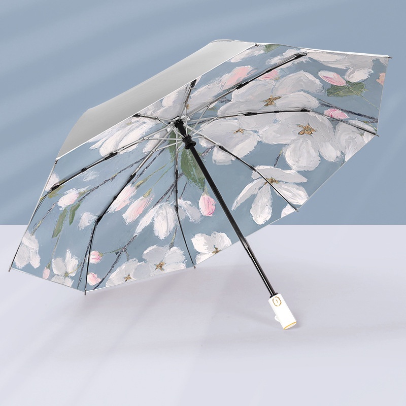 Dù Che Nắng Mini Tự Động Bằng Titan Màu Bạc Cổ Điển Chống Mưa Chống Tia Cực Tím Mùa Hè Cho Nữ