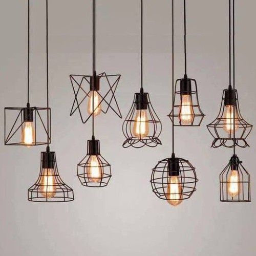 Đèn Thả Trang Trí Rọ Sắt, Hình Khối nhiều dáng. Tặng Bóng Led Thủy Tinh