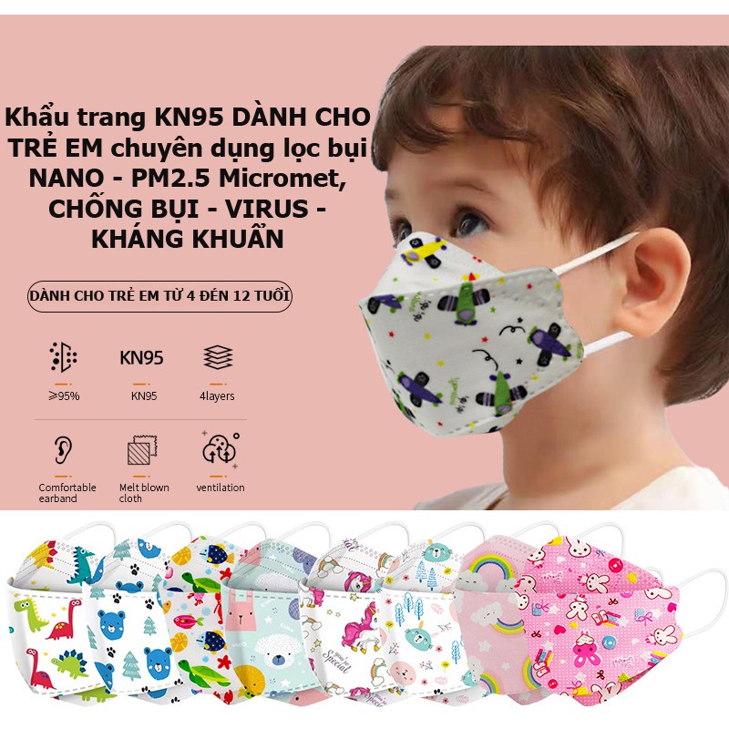 Khẩu trang KN95 DÀNH CHO TRẺ EM chuyên dụng lọc bụi NANO - PM2.5 Micromet, CHỐNG BỤI - VIRUS - KHÁNG KHUẨN KT00001