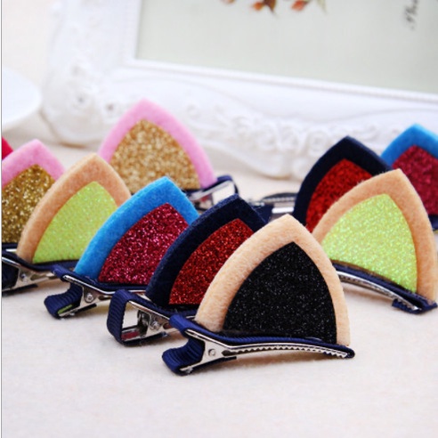 Set 2 kẹp tóc tai mèo đính kim tuyết dễ thương - Phụ kiện tóc hình tai mèo cute