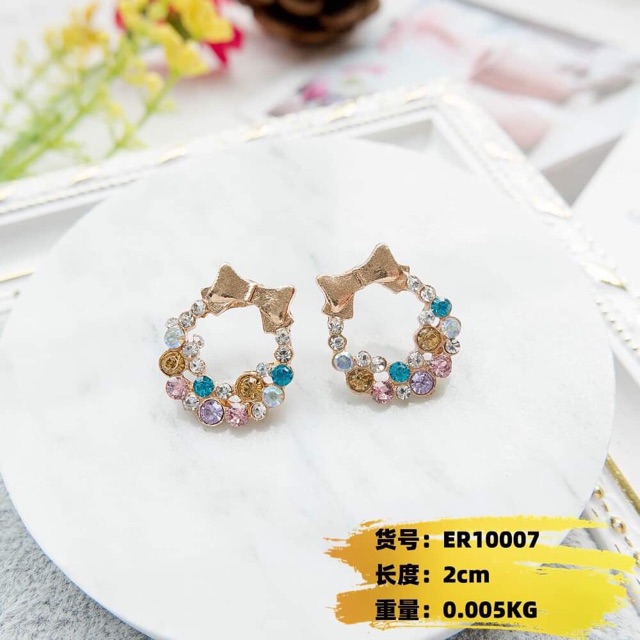 Hoa tai đá lấp lánh hình nơ dễ thương