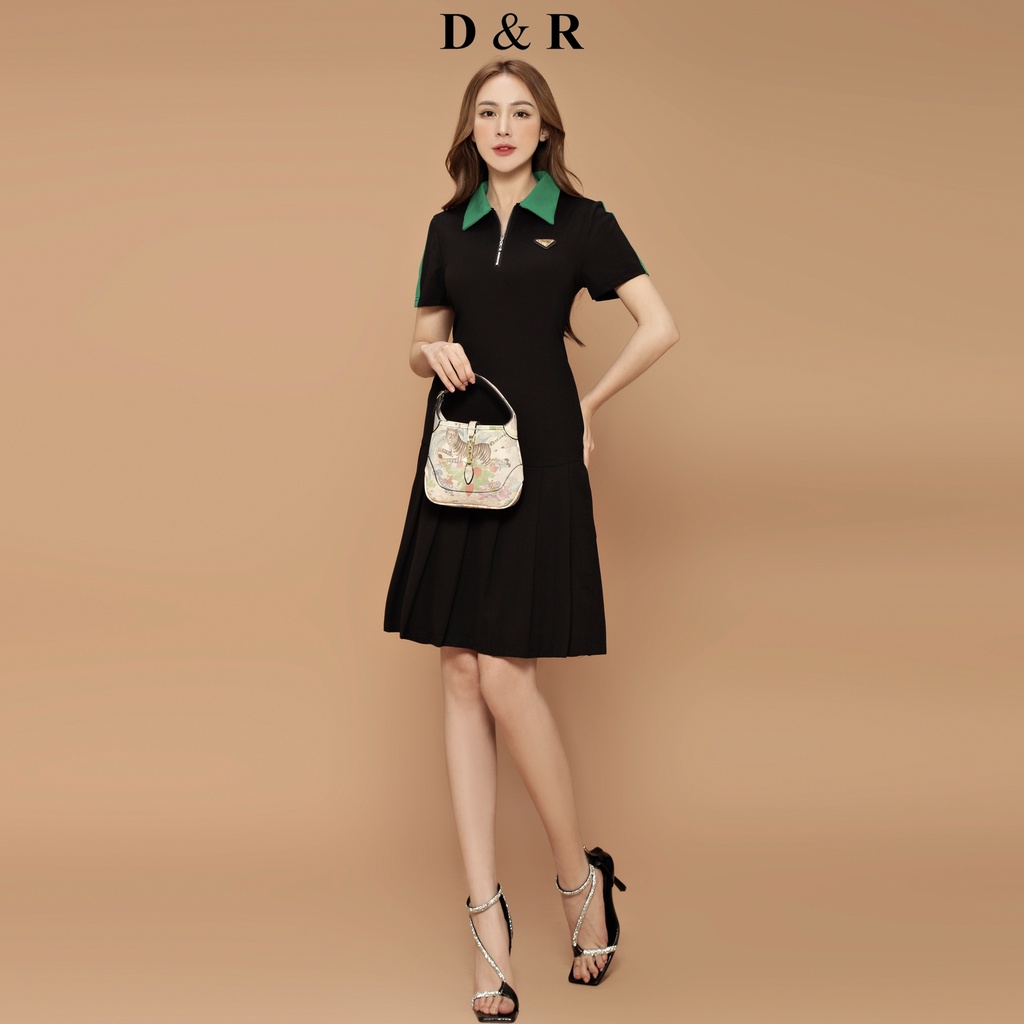 Đầm polo nữ bigsize đính logo Quảng Châu cao cấp váy đuôi cá xếp ly thương hiệu thời trang D&R D197
