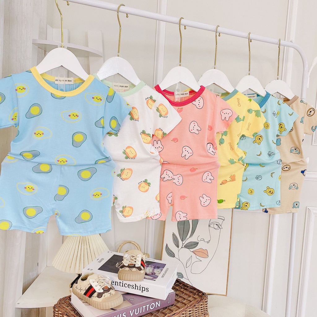Đồ Bộ Bé Gái, Bé Trai Minky Mom Vải Thun Lạnh In họa tiết toàn thân, Bộ Quần Áo Cộc Tay Cho Bé Mặc Hè Thoáng Mát