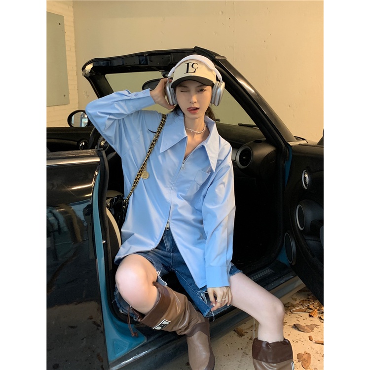 HUANG YOYO  Áo Khoác cardigan Tay Dài Dáng Rộng Màu Trơn Có Khóa Kéo Thời Trang Hàn Quốc Cho Nữ