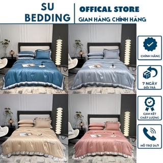 Sét chăn ga gối phi lụa dream chăn trần hè mát lạnh ,chữ thêu đường viền cực sang chảnh-giá siêu rẻ ❤
