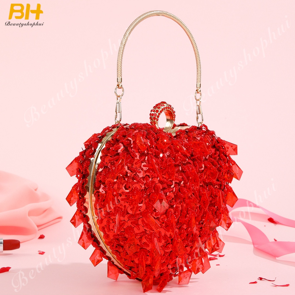 Ví Cầm Tay Thêu Họa Tiết Trái Tim Đính Hạt 2022 Thời Trang Dự Tiệc Cho Nữ