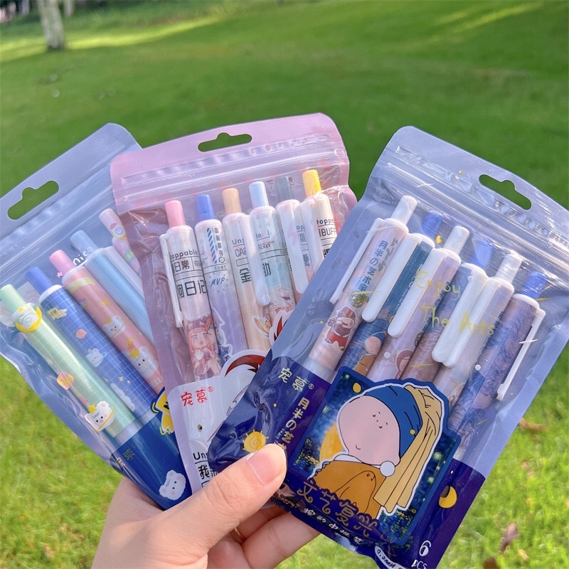 SET 6 BUT BI BẤM MỰC NƯỚC HOẠ TIẾT DỄ THƯƠNG 6 MẪU MỚI NHẤT