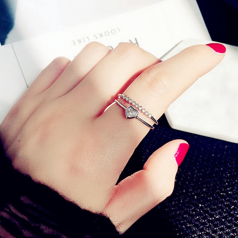 Nhẫn Zircom Nhiều Lớp Hình Trái Tim Pha Lê Lấp Lánh Có Thể Điều Chỉnh Cho Nữ