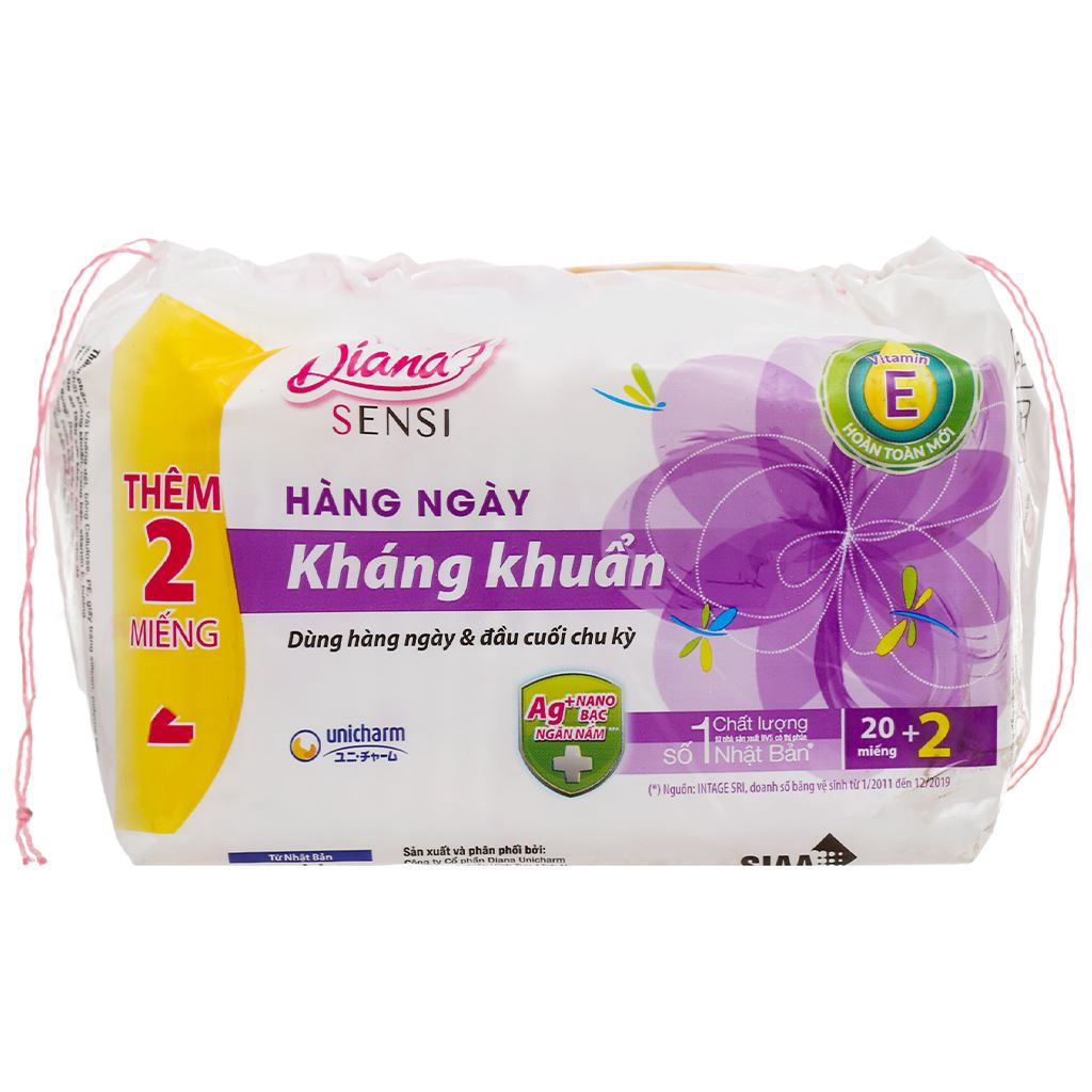 BVS kháng khuẩn DIANA Sensi Hàng Ngày (Bịch 8 miếng - 20 Miếng) - Băng vệ sinh hàng ngày