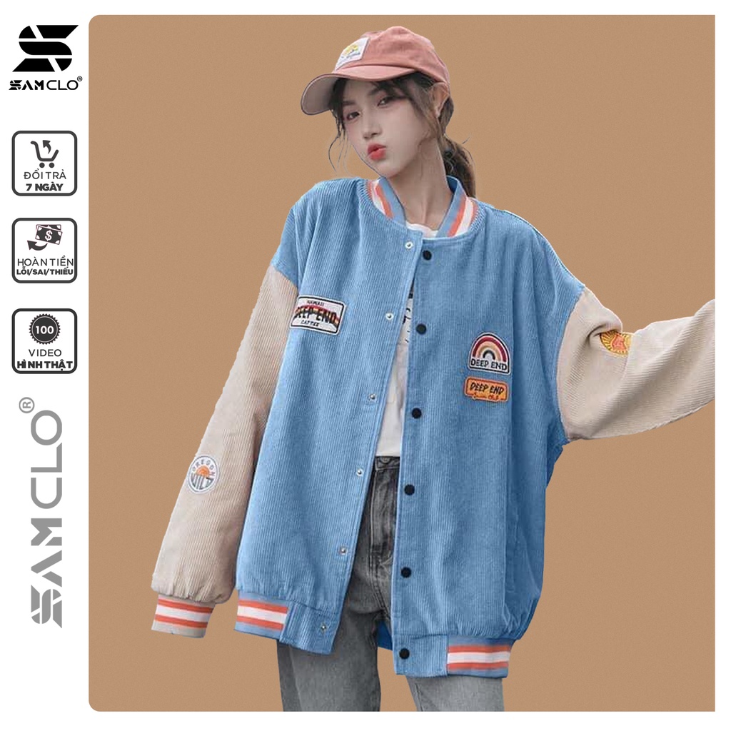 Áo khoác NHUNG BOMBER BÓNG CHÀY CÀI NÚT freesize SAM CLO form rộng nam nữ unisex mặc cặp - couple chữ DEEP END