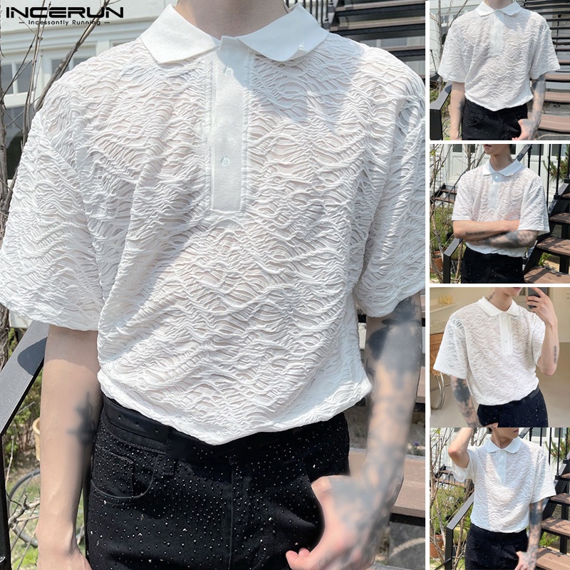Áo thun polo tay ngắn INCERUN họa tiết hoa thời trang công sở độc đáo cho nam