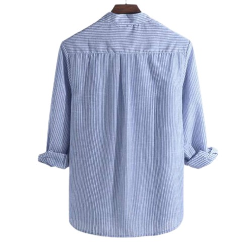 Áo Sơ Mi Nam GU CHẤT Chất Đũi  Kẻ Sọc, Cổ Tàu, tay Dài - GUD04