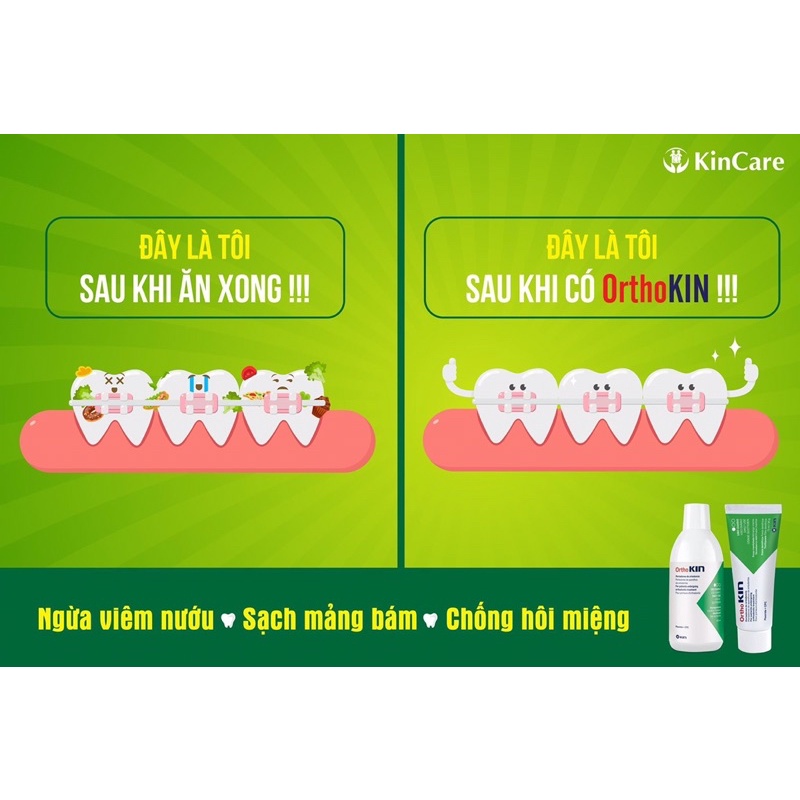 KEM ĐÁNH RĂNG ORTHOKIN DÀNH CHO RĂNG NIỀNG 75ml (Tặng Nước súc miệng Kin B5 ngừa mảng bám chai mini 12ml)