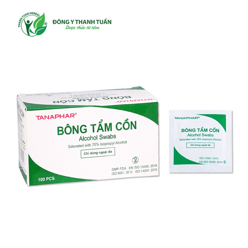 Bông Tẩm Cồn Khô Tanaphar (Alcohol Swabs) Hộp 100 Gói - Sát Trùng Vết Tiêm, Vết Thương