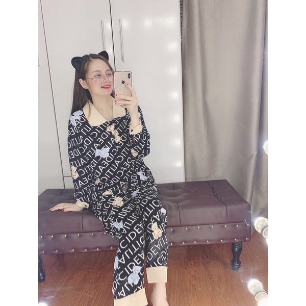 Bộ Chữ belen tay dài quần dài cổ sen cao cấp