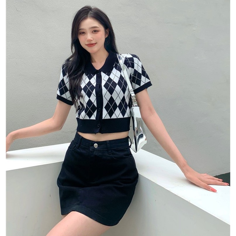 Cocory vn Áo Cardigan Dệt Kim Tay Ngắn Cổ Bẻ Kẻ Sọc Phong Cách Hàn Quốc Cho Phụ Nữ | BigBuy360 - bigbuy360.vn