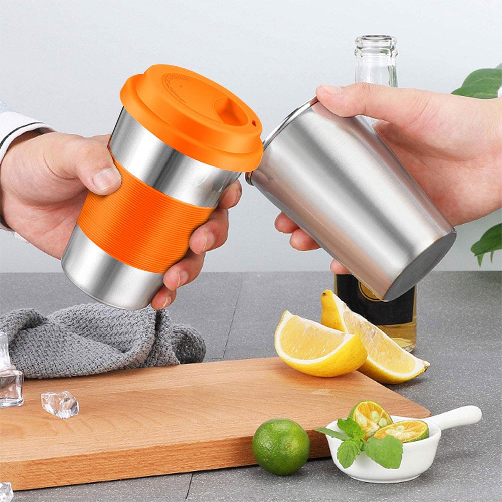 Tumbler with Straw Travel Mugs Straw Cup Stainless Steel Water Cup with Leakproof Lid Straws for Ice Cold Warm Drinking 500ml 4PCS 